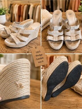 UGG Beige Suede Wedge Sandals